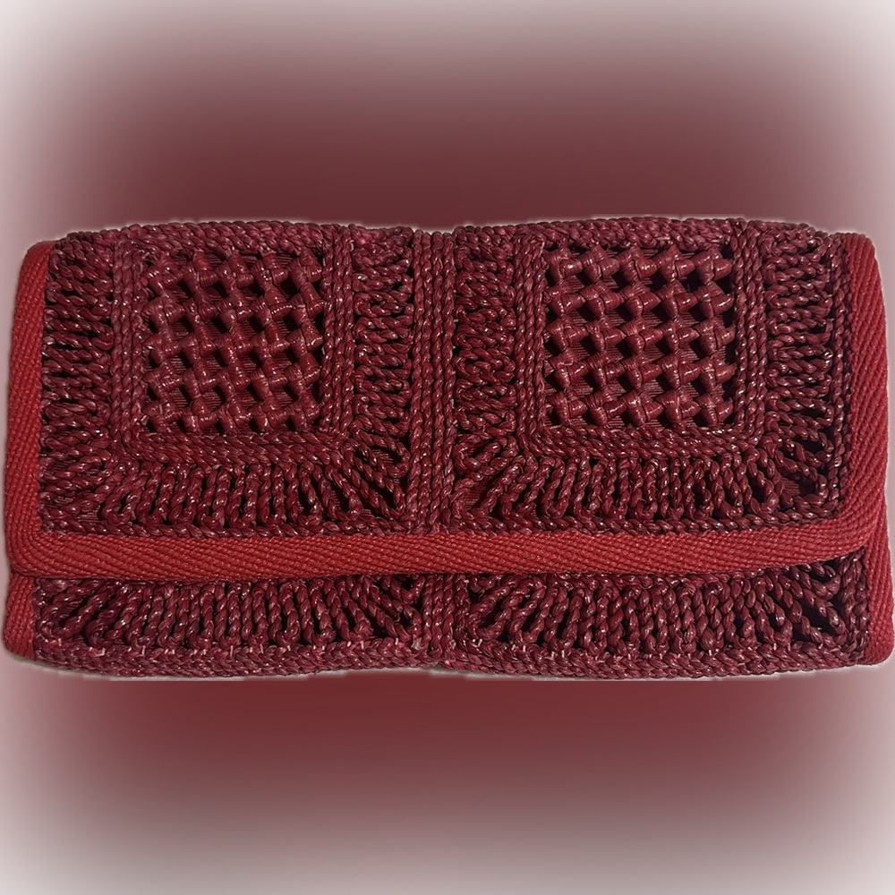 Vintage Purse Italian Made Clutch Red Weaved Straw Lined 70's